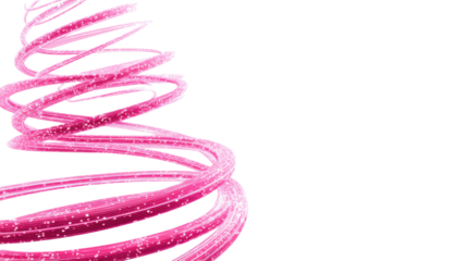 Abstract glowing pink spiral light trail isolated on white background representing motion energy hope breast cancer awareness and modern design