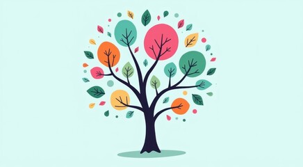 A tree with colorful leaves and leaves blowing in the wind genealogy tree concept