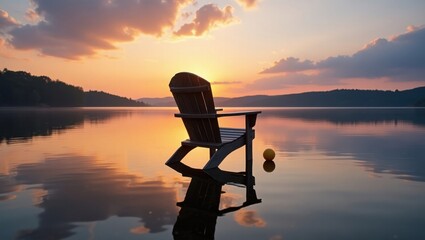 Sunset reflection on lake chair