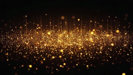 Golden Glittering Particles Rising on a Dark Background, Abstract Concept.