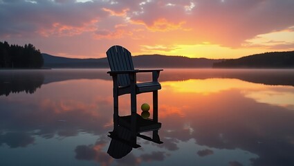 Serene sunset by the lakeside chair