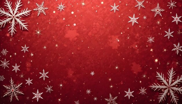 Red Christmas background with falling snowflakes and glowing stars creating a festive holiday atmosphere - Powered by Adobe