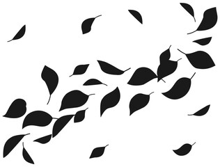 風に舞う葉っぱのシルエットのイラスト