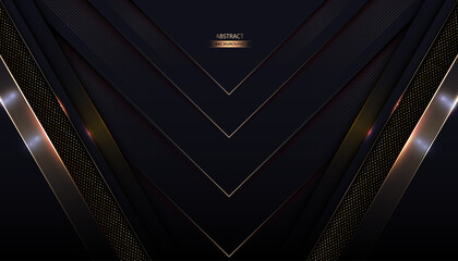 Luxury Dark Black Abstract Template Design With Golden Metalic Line And Glitter