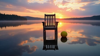 Sunset reflection in solitary chair