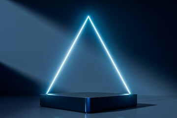 Dark luxury podium with glossy reflections and dramatic studio lighting on a minimalist background, ideal for premium product presentation, branding, and modern design, 3d rendering