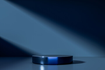 Dark luxury podium with glossy reflections and dramatic studio lighting on a minimalist background, ideal for premium product presentation, branding, and modern design, 3d rendering