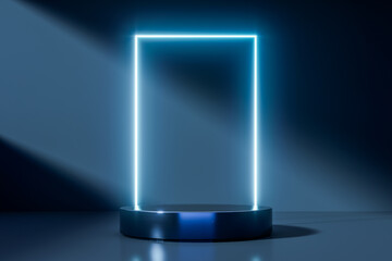 Dark luxury podium with glossy reflections and dramatic studio lighting on a minimalist background, ideal for premium product presentation, branding, and modern design, 3d rendering