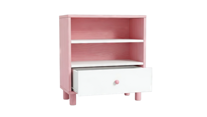 Pink Wooden Bookshelf with Drawer