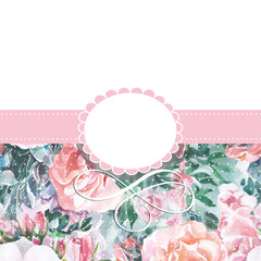 wedding invitation card with pink flowers, frame text space, marry me, valentine day