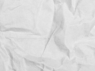 White Crumpled Paper Texture Background, Wrinkled Blank Sheet Top View
