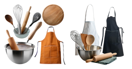 Kitchen Utensils and Cookware in Modern Cooking Setup, isolated on transparent background