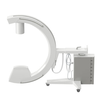 Modern C-arm fluoroscopy machine for medical imaging and surgical procedures