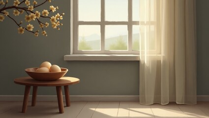 Sunlit room with fruit bowl