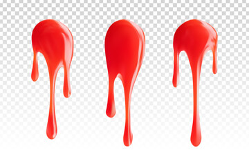 Vector set of ketchup dripping isolated on the transparent background.