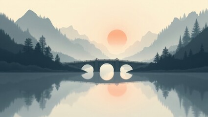 Sunrise over mountain lake