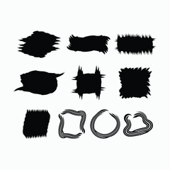 Abstract rough black paint brush frames and textured shape set