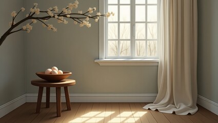 Serene room with blossoming branch