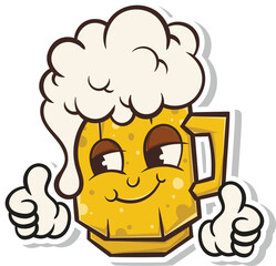 Happy Cartoon Beer Mug Character Mascot Giving Thumbs Up Vector Illustration