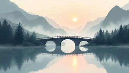 Serene mountain lake sunrise