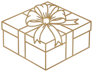 Gold wireframe gift box icon with ribbon bow