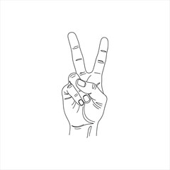 Obraz premium Simple line art illustration of a peace hand gesture icon