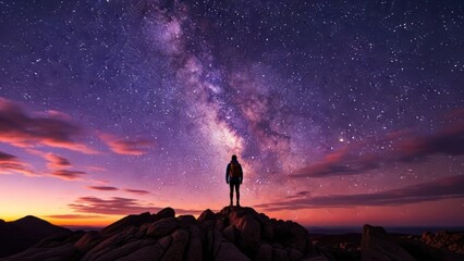 Fototapeta premium Person silhouetted against stunning purple night sky