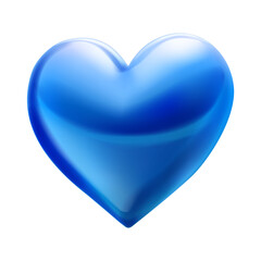 Blue 3D Glossy Heart Shape Isolated on Transparent Background, Shiny Realistic Love Symbol for Valentine Day and Wedding Design, Vibrant Glassy Romantic Icon