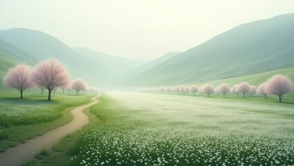 Serene pathway through cherry blossoms