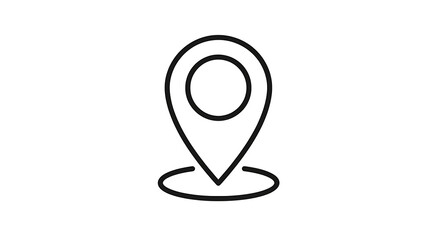 A simple black line drawing of a location pin on a white background