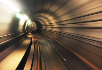 Blurred motion in metro tunnel. Copenhagen metro