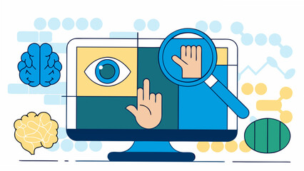 Modern technology concept with brain, eye, and hand on screen