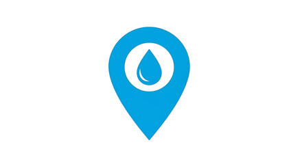 A blue location pin icon with a water droplet symbol inside a white circle on a plain white background