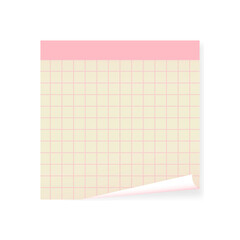 Square Sticky Note with Pink Header , lined page and Curled Edge