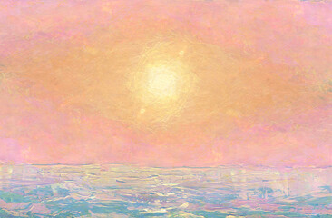 Abstract water background with  sun in impressionist style  Color illustration for your design. Hand-drawn drawing.