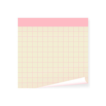 Square Sticky Note with Pink Header , lined page and Curled Edge