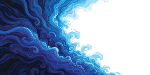 Abstract blue swirling wave pattern flowing across a white background