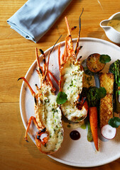 lobster with white sauce on a plate