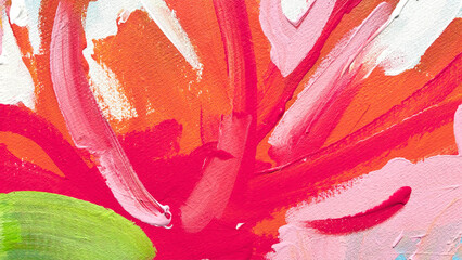 Vibrant Abstract Brushstrokes in Pink, Orange and Green on Canvas