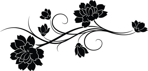Black floral design with leaves and stems