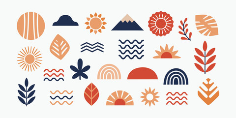 Abstract shapes and nature inspired elements in a minimalist graphic design