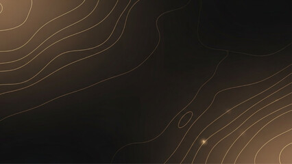 Abstract Dark Charcoal Gradient Background with Glowing Gold Topographic Lines