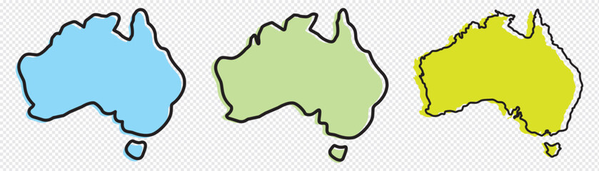Australia map. Australia country  three different levels of smoothness. Simplified maps. Vector icons isolated on trensporent  background.