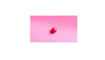 A single, glossy red sphere, centered on a gradient pink backdrop, against a stark black background