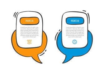 hand drawn doodle sketch comparison concept for infographic template banner with round box container with callout discussion bubble with two point list information