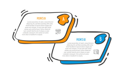 hand drawn doodle sketch comparison concept for infographic template banner with skew rectangle box layer side by side with two point list information