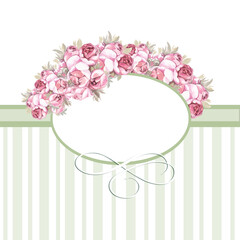 wedding invitation card with pink flowers, frame text space, marry me, valentine day