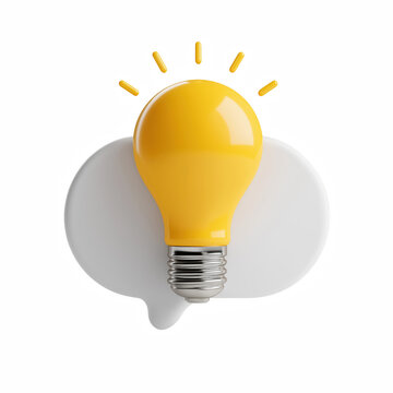 3D light bulb on speech bubble icon, idea message communication concept isolated on transparent background.