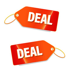 Orange deal price tags isolated on white background