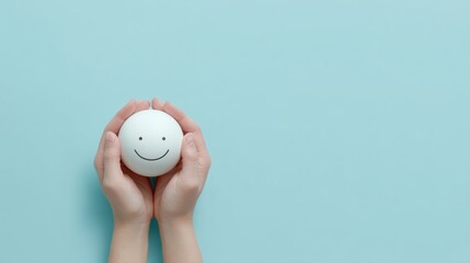 Smiling Face Object in Hands With Large Copy Space &ndash; Positive Emotion and Mental Health Banner Background 2